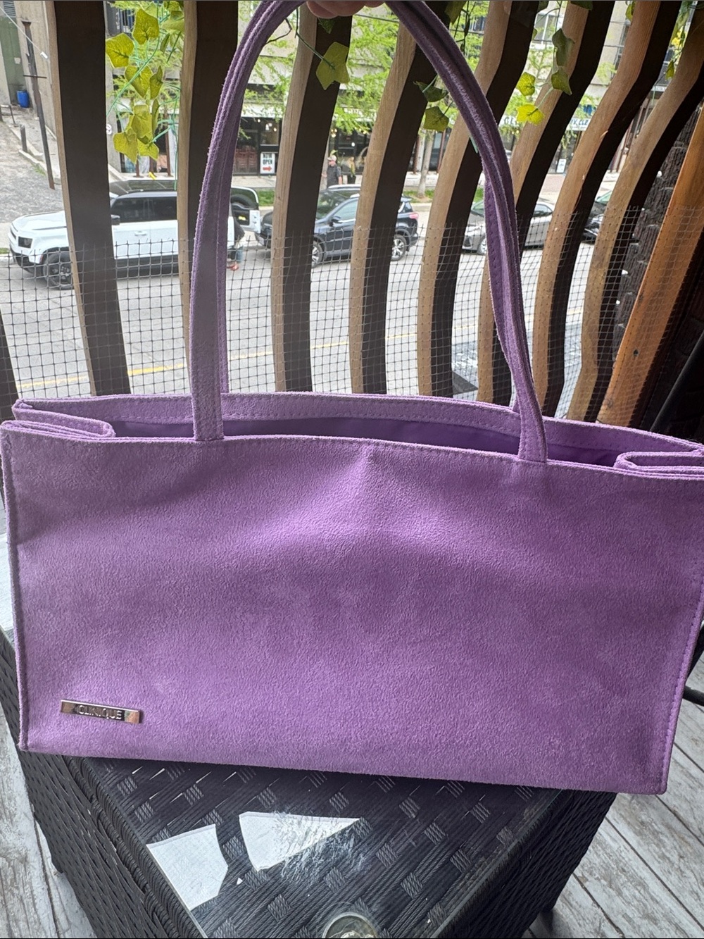 Purple Suede Tote Bag by